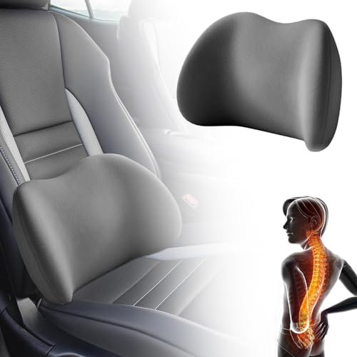 HLTTXS Auto Nackenkissen für Mercedes Benz GLA 250E, Lendenkissen Memory Foam Lendenwirbelstützkissen, Ergonomische Kopfstütze und Lendenkissen,Grey-Lumbar Cushion