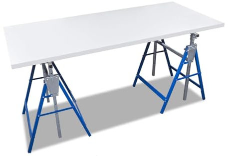 Caballete de Trabajo Telescópico, Capacidad de Carga máx. 200 kg, Caballetes Regulables en Altura - Altura de Trabajo 800-1300 mm, Incl. Juego de 2 - Plata/Azul