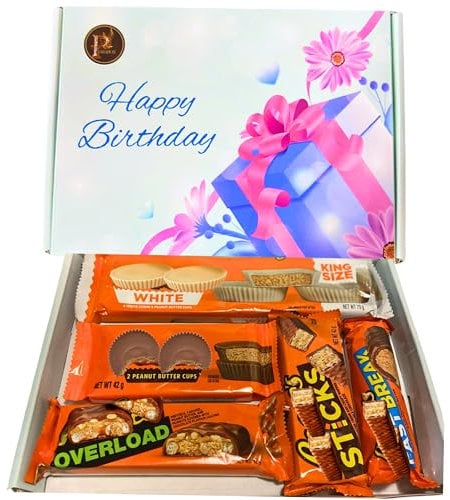 Peanut Butter & Chocolate Gift Box | Covered in Delicious Milk & White Chocolate | Variety Snack Treats for Kids | Birthday Letterbox Sweets Hamper | American Candy Gift Selection Box
