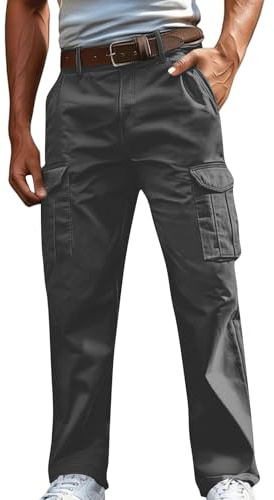Cargohose Herren Lang Casual Jogginghose Stretch Hose Regular Fit Cargo Hosen Baumwolle und Leinen Elastische Herren Freizeithose mit Taschen Größe S-4XL