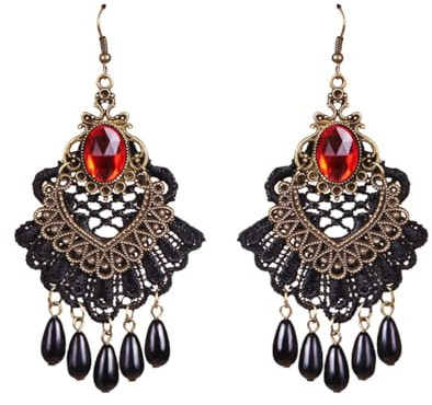 Gothic Ohrringe, Ohrhänger für Damen, Strass Quaste Baumeln Ohrringe, Gothic Schwarze Spitzenohrringe, Für Frauen Mädchen, Karneval, Halloween, Maskerade