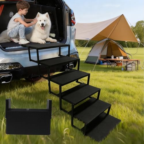 Niubya 6-stufige Faltbare Hundetreppe für Autos, SUVs, LKWs, Sofas und Betten – ultraleichte rutschfeste Hundetreppe für große Hunde, belastbar bis zu 90 kg, leicht zu transportieren und zu verstauen