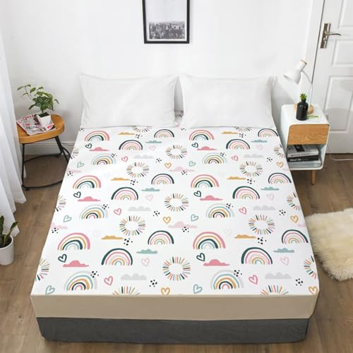 Spannbettlaken 180x200cm Rosa Herz Grün Bettlaken 180x200 Polyester Betttuch 180x200 Atmungsaktiv Bettbezug 180 x 200 Knitterfrei Bed Linen 30cm Tiefe Spannbettlaken