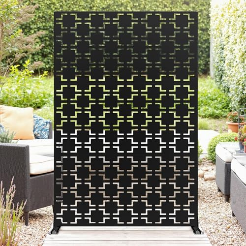 GARVEETECH Paravent Outdoor, 120x180cm Freistehender Sichtschutz aus Stahl, Windschutz für Terrasse und Garten, Raumteiler für Indoor und Outdoor, Metall Trennwand mit Ständer - B