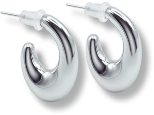 Elbella Hamburg Creolen Silber Damen Tropfen – Chunky Hoops Geschwungen – Ohrringe Nickelfrei – Schmuck Geschenk für Frauen & Freundin – Glanzkurven-Kollektion