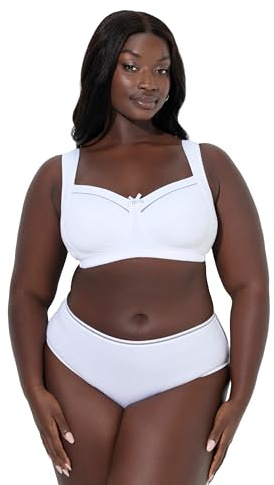 Ulla Popken Damen große Größen Übergrößen Plus Size Entlastungs-BH, bügellos, Spitze schneeweiß 115H 838461200-115H