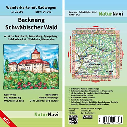 Backnang - Schwäbischer Wald: Wanderkarte mit Radwegen, Blatt 54-542, 1 : 25 000, Althütte, Murrhardt, Rudersberg, Spiegelberg, Sulzbach a.d.M., ... (NaturNavi Wanderkarte mit Radwegen 1:25 000)