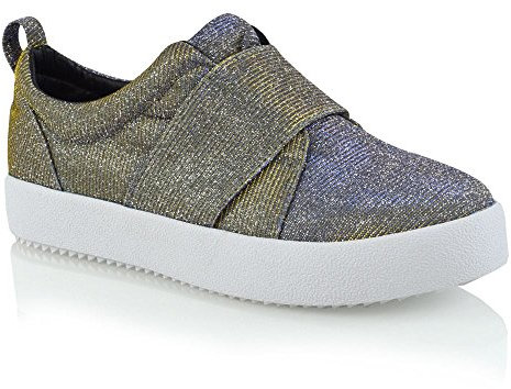Womens Slip On Sneakers Pumps Ladies Crossover Band with Elastic Trainers Comfy Shoes Silver Metallic