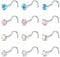 ZeSen Jewelry 9-12 Pieces 20g Tiny Nose Studs L-Shape CZ Nose Bones Nose Screw Rings Set Stainless Steel Nose Piercing Stud (12pcs Nose Screws Style)