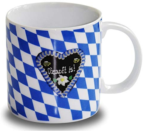 Oktoberfest O'zapft is! Tasse, Kaffeetasse, Porzellanbecher Brauns weiß-blau