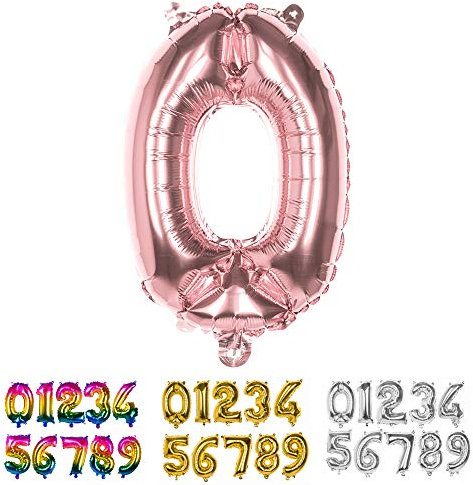 Boland Mylar Balloon number '0' (36cm), Pink, Colour Rose Gold, 36 cm, 21990