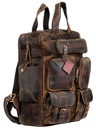 Ruzioon Vintage Büffelleder Rucksack Multi Taschen Reisetasche für Herren/Damen