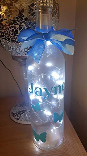 Personalised name/Butterfly frosted light up bottle.
