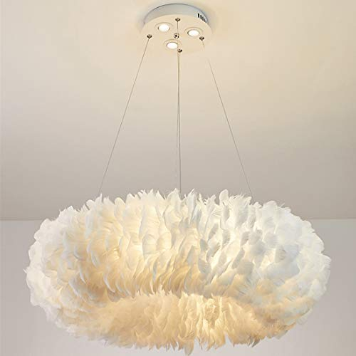 LED Minimalistisch Pendelleuchte Weiss Schlafzimmer Hängelampe Kinderzimmer Strahler Modern Design Weiß Feder Lampenschirm Wohnzimmer Büro Lüster Einstellbar Deko Beleuchtung, inkl. 8 Glühbirne, Ø60cm
