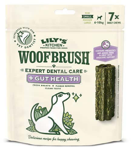 Lily's Kitchen Woofbrush Gut Health Dental Chew - Natural Dental Sticks for Small Dogs (5 Packs of 7 Chews)