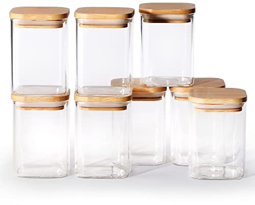 MOLIS® Gewürzgläser Set (8-teilig) - Eckige, stabile Gewürzgläser mit Bambusdeckel - 8x 200ml - praktische Gewürzdosen - vielseitig einsetzbare und aromadichte Gewürzbehälter