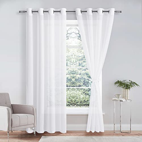 DWCN 2er Set Sheer Voile Vorhänge mit Ösen Transparente Gardinen für Schlafzimmer Kinderzimmer Wohnzimmer, Weiß, 225x140cm(HxB)