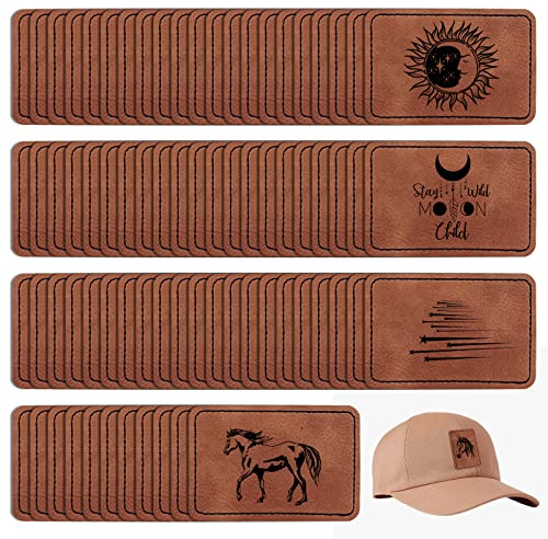 ZYNERY 80 Stück leere Kunstleder-Patches mit Schmelzkleber, braune Lederflicken für Hüte, DIY-Lasergravur, Rohlinge individuelle Patches, rechteckige Stoffaufkleber für Stoffreparatur, Nähzubehör