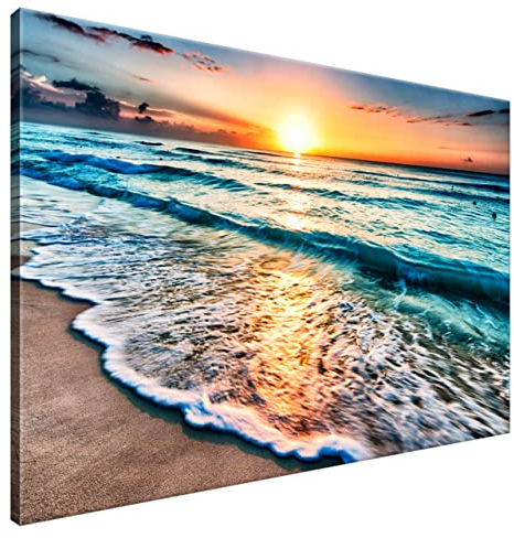 Estika Leinwand bilder - Meer, Sonnenuntergang, Strand - 120x80 cm, 1 teilige kunstdruck - Wandbilder wohnzimmer, schlafzimmer, Moderne wanddeko, Bild auf leinwand - Natur bilder - 3520A_1B