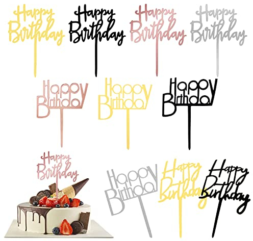 10 Stück Happy Birthday Tortendeko, Geburtstag Happy Birthday Cake Topper, Glitter Torten Topper Geburtstag, für Mädchen Junge Kinder Geburtstag Taufe Party Glitzer Dekoration