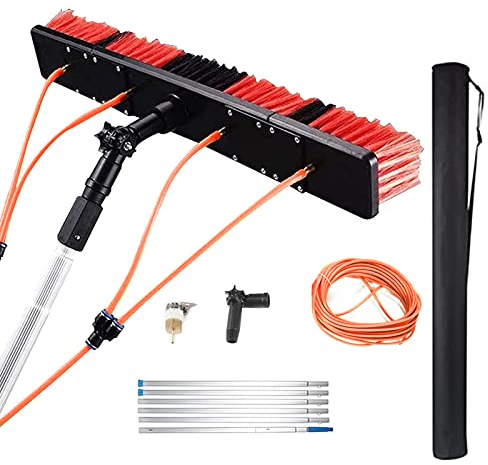 MENAYODA Barra telescópica de 5-10 m, cepillo de limpieza con mango telescópico, extensible para paneles solares fotovoltaicos, ventanas, cepillo de lavado de coches (barra de 5 m, cepillo de 50 cm)