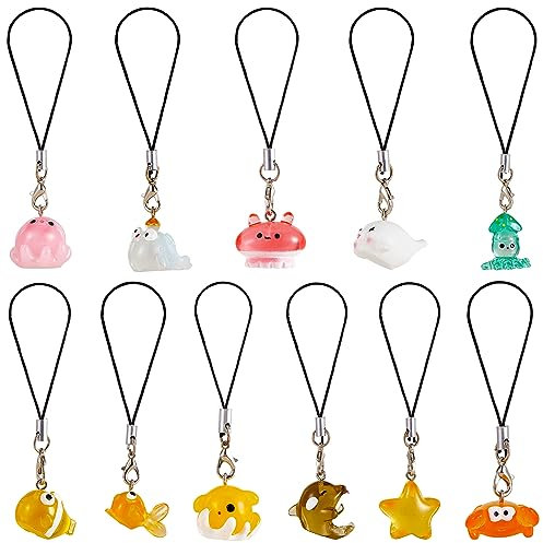 BEEFLYING 11 stücke Harz Ozean Tier Telefon Gurt Charms Anhänger Dekoration Kawaii Handy Tasche Charms