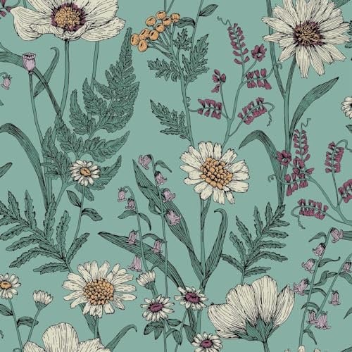 Wild Meadow Blue Wallpaper - Floral Flowers Petals Naturistic Blossom Feature Wall - Classic Vintage Paste The Wall