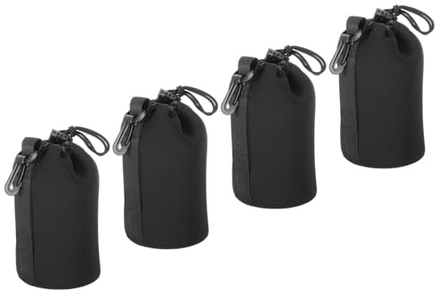 PATIKIL 4 Stück Kamera-Objektivtasche 3,7 ID x 7,1 H Schwarz | Zugband-Objektivbeutel, mit dickem schützendem Neopren, Objektivtasche für DSLR-Kameraobjektive, Wasser-Kaffeebecher