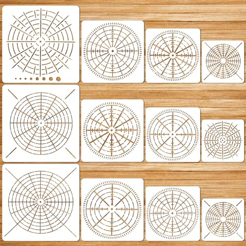 JSRQT 12 Stücke Mandala Schablonen,Mandala Dotting Malvorlagen Schablonen, 3,5/5/ 6/ 8Zoll Wiederverwendbare Punkt Malerei Schablonen Vorlage