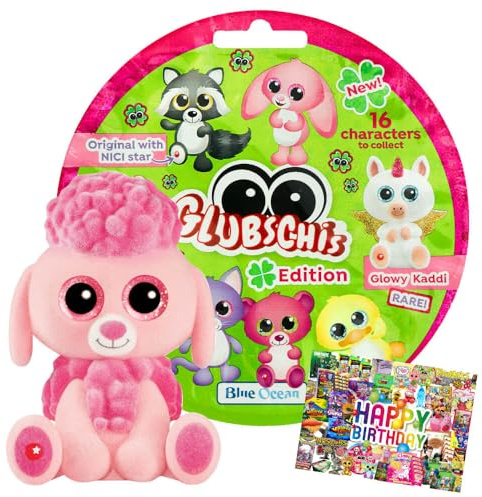 STRONCARD Bundle mit Blue Ocean Glubschis Sammelfigur Glück Serie 3 - Glubschi Glitzer - Figur Mookie - Exklusive Geburtstagskarte