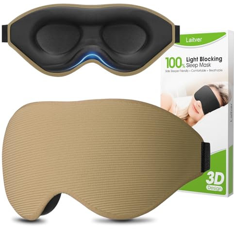 Laitver Schlafmaske für Seitenschläfer, 2025 Aktualisiertes Design 3D Augenmaske für Frauen und Männer, Lichtblockierend & Atmungsaktive Schlafbrille mit Verstellbar Gummiband für Reisen, Braun
