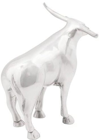 vidaXL Stierskulptur Silber 20 x 17 x 23 cm Aluminium, Wohnzimmer Kunst, zeitgenössische Bullen Skulptur, dekorative Einlagen, stylisches Wohnaccessoire