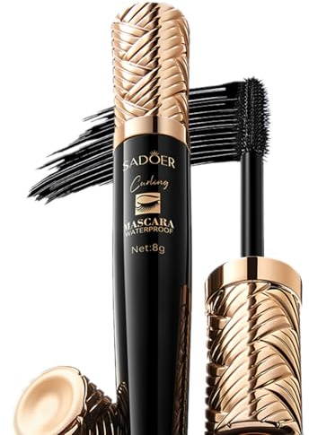 SADOER Volumen Mascara Dense Curl, wasserfest & wischfest, Curl-Halt Wimperntusche mit feiner Kamm-Bürste, Tiefschwarz, 8 g