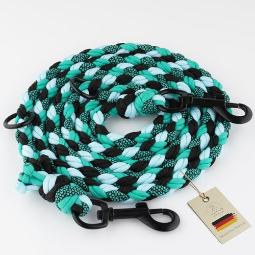 Tailoir Hundeleine 2m geflochten - Tauleine Hund, Mittelgroße - Große Hunde | Paracord Tau Leine verstellbar, Dog Leash Führleine, Bissfeste Freihandleine zum Umhängen, Trainingsleine, Blau Türkis