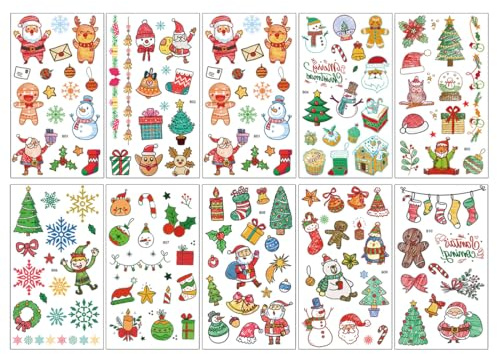 WeddHuis 10 Stück Weihnachts Sticker Set, Selbstklebend Weihnachten Geschenkaufkleber, Etiketten für Umschlag Geschenktüten Weihnachtskarten