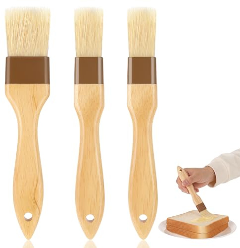TIESOME 3 Stück Backpinsel, 3/4.5cm Kochpinsel BBQ-Bürsten mit Holzgriff küchenpinsel Naturborsten Backen Basting Ölpinsel Butterpinsel Grillpinsel Hitzebeständig Ölbürste für Gebäck Grill Fleisch