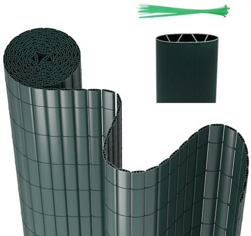Peviasot PVC Sichtschutzmatte, 80x300cm Sichtschutzzaun, Vervierfachen Verstärkung Innen, Balkon Sichtschutz mit Kabelbindern, ohne Bohren, Windschutz Wasserdicht für Balkon Garten, Grün