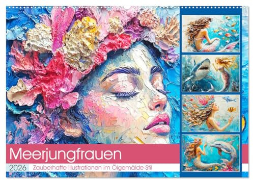Meerjungfrauen. Zauberhafte Illustrationen im Ölgemälde-Stil (Wandkalender 2026 DIN A2 quer), CALVENDO Monatskalender: Eine wunderbare Reise durch die ... der bezaubernden Nixen (CALVENDO Kunst)