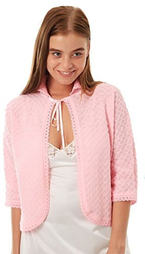 femmes tricoté traditionnel devant Cravate lit veste bolero style ¾ longueur manches Tailles 8-10, 12-14, 16-18, 20-22, 24-26 - Rose, XXOS (24-26)