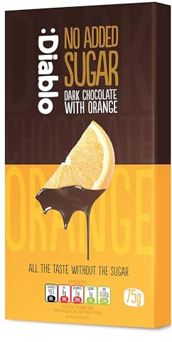 Diablo No Added Sugar Dark Chocolate with Orange – No Added Sugar Chocolate Bar, Sweetened with Stevia, Gluten Free, Ideal for Any Occasion, Birthdays, Valentines, or Gift Hampers, 75g (Pack of 1)