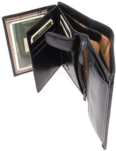 VISCONTI - Herren Leder Geldbörse Groß - Portemonnaie 11 Kartenfächer - Wallet mit Münzfach - RFID Schutz - Geschenkbox - Milan - MZ3 - Schwarz