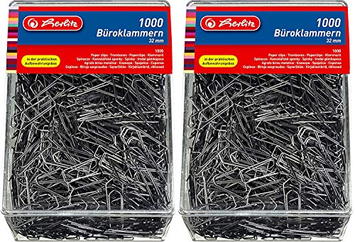 Herlitz Brief-, Aktenklammer 32mm verzinkt 1.000er Transparentbox (2 Packungen)