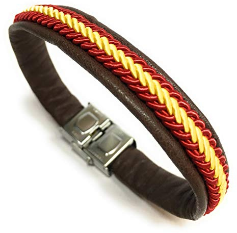 YOJAN PIEL | Pulsera De Piel Bandera De España (Hecho a Mano) | Complementos de Moda Unisex para Hombres y Mujeres de Estilo Atemporal y Elegante | Regalos Originales y Exclusivos