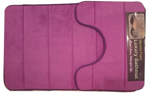 Sansar Non Slip Memory Foam Bath Mat Toilet Pedestal (Line Lilac Purple, 80x50cm)