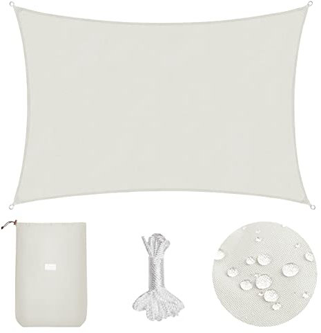 Sekey Voile d'ombrage Rectangulaire 2x3m Imperméable Une Protection des Rayons UV, Résistant et Respirant, pour Patio Jardin Terrasse, avec Corde, Blanc