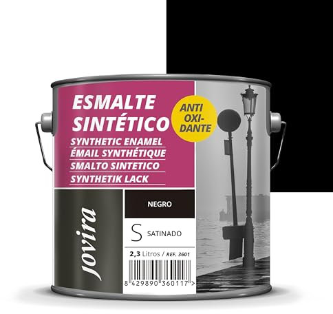 JOVIRA PINTURAS Esmalte Sintético Antioxidante. Esmalte directo sobre oxido. Para la protección y decoración de superficies de madera, hierro y acero. Satinado (2,3 Litros, Negro)