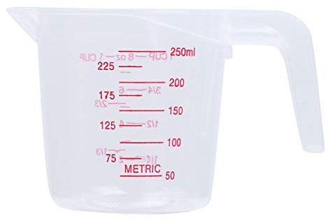 Freebily Vaso Medidor Plástico con Asa Transparente Jarra Taza Medidora de Medir Graduación 250/500/1000ML Tazas Recipiente de Líquido de Laboratorio Cocina Transparente 250ml