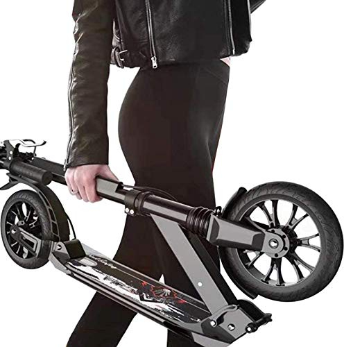 Kick Scooter Last 200kg Für Erwachsene Teenager Männer Frauen, Pendeln 200mm Big Wheels Scooter Mit Scheibenbremsen, Doppelfederung Faltbarer Pendler Roller Mit Tragetasche,Nicht Elektri(Size:Schwarz)