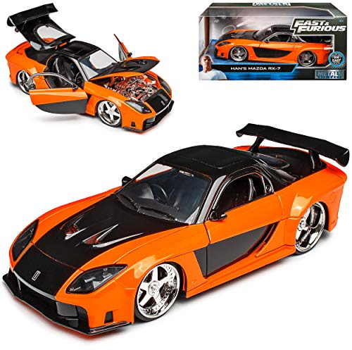 Ja-da Mazda RX-7 Han´s Orange 1991-2002 Fast & Furious 8 The Fast and The Furious 1/24 Jada Modell Auto mit individiuellem Wunschkennzeichen