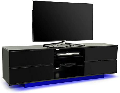 Homeology Avitus Premium High Gloss Black with 4-Black Drawers & 3-Shelf 32-65 LED/OLED/LCD TV Cabinet with 16 colour LED Lights
